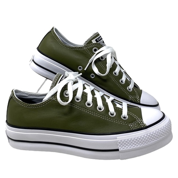 Converse Ctas Lift Platform Low Shoe Women Sneakers Khaki Leather Casual A09962C - Picture 2 of 9